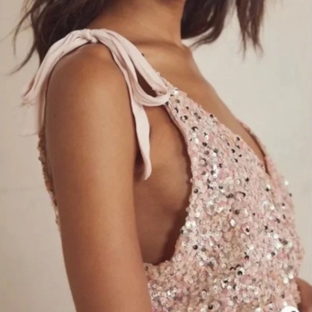 Free People Big Night Sequin Crop Top - Champagne Rose - Size Large NWOT - Picture 3 of 13